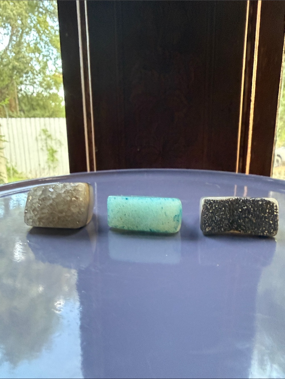Trio of acrylic ring in Grey, Blue + Metallic Silver